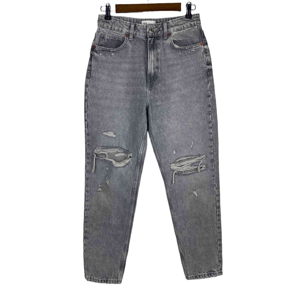 Zara Acid Washed Distressed Gray Jeans size 6